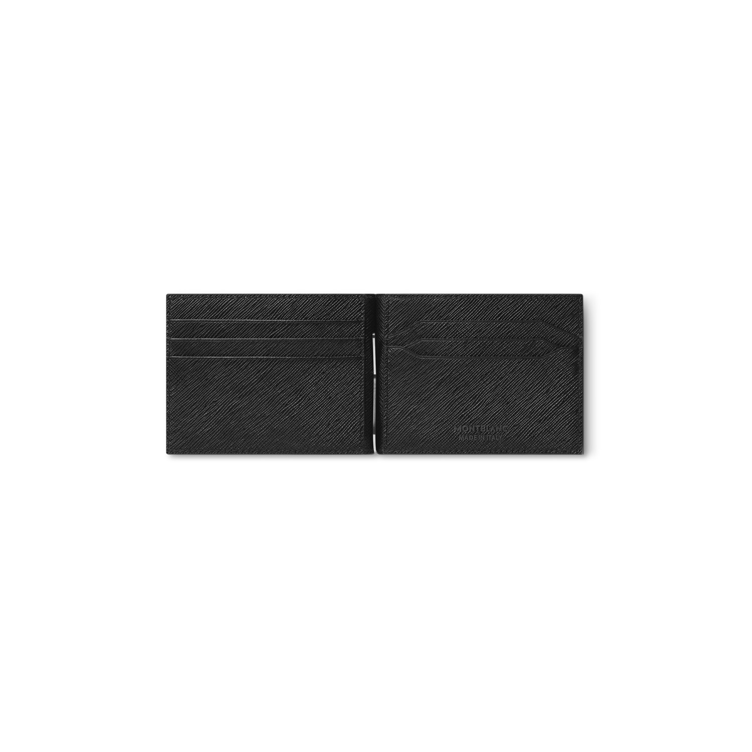 Montblanc, Sartorial Black Wallet 6cc with Money Clip A Montblanc, Sartorial black wallet crafted in Saffiano-printed leather featuring six credit card slots and a metal money clip to secure banknotes.