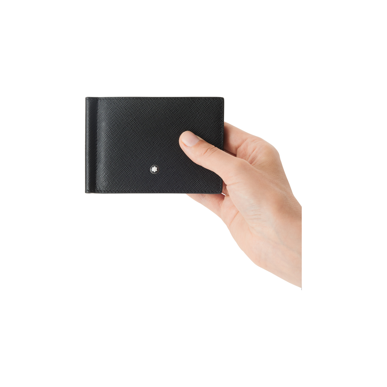 Montblanc, Sartorial Black Wallet 6cc with Money Clip A Montblanc, Sartorial black wallet crafted in Saffiano-printed leather featuring six credit card slots and a metal money clip to secure banknotes.
