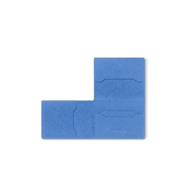 A Montblanc, Sartorial Trio blue card holder crafted in dusty blue fullgrain calfskin leather in saffiano print with four dedicated credit card slots.