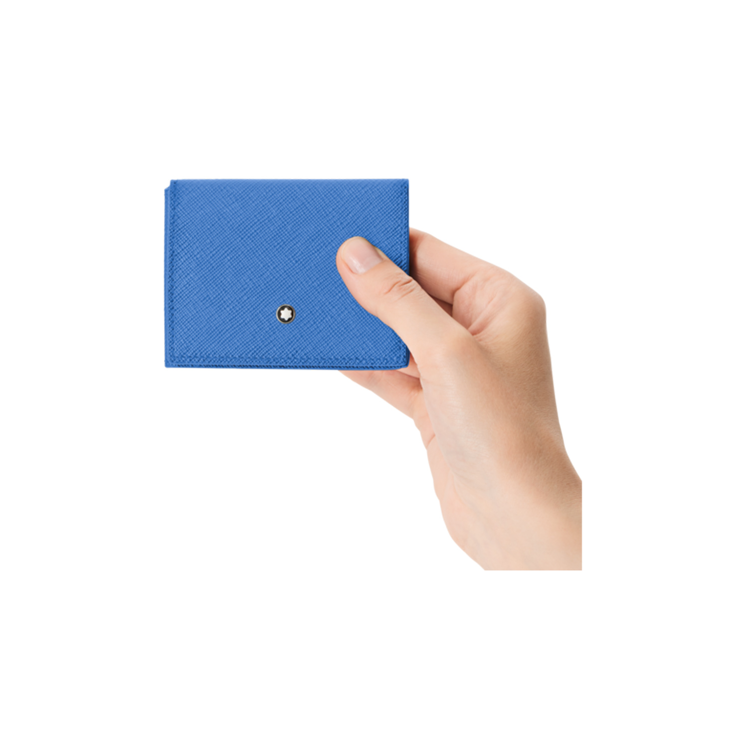 Montblanc, Sartorial Trio Blue 4cc Card Holder A Montblanc, Sartorial Trio blue card holder crafted in dusty blue fullgrain calfskin leather in saffiano print with four dedicated credit card slots.