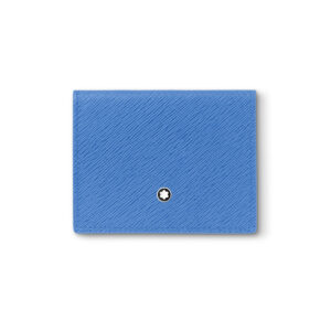 A Montblanc, Sartorial Trio blue card holder crafted in dusty blue fullgrain calfskin leather in saffiano print with four dedicated credit card slots.