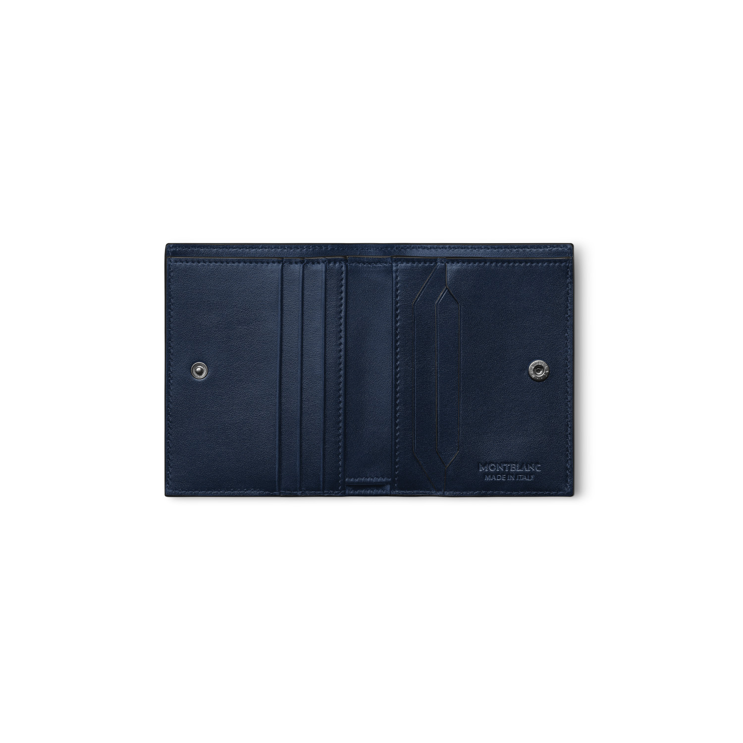 A Montblanc, Extreme 3.0 dark blue coloured compact wallet crafted from leather adorned with the Extreme 3.0 motif featuring six credit card slots and a practical ring that can be attached to larger bags.