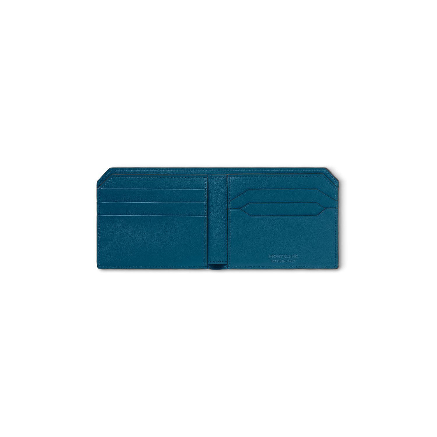 A Montblanc, soft blue wallet crafted from supple Ottanio leather with six credit card slots, two banknote compartment and two small additional pockets.