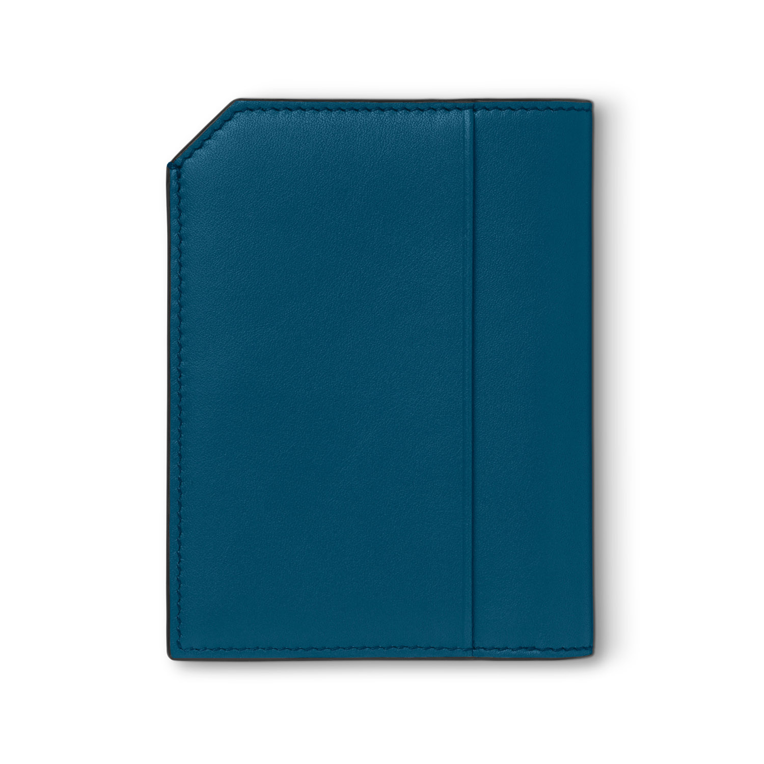 A Montblanc, soft blue mini wallet crafted in leather with three credit card slots, a banknote compartment and two additional small pockets.
