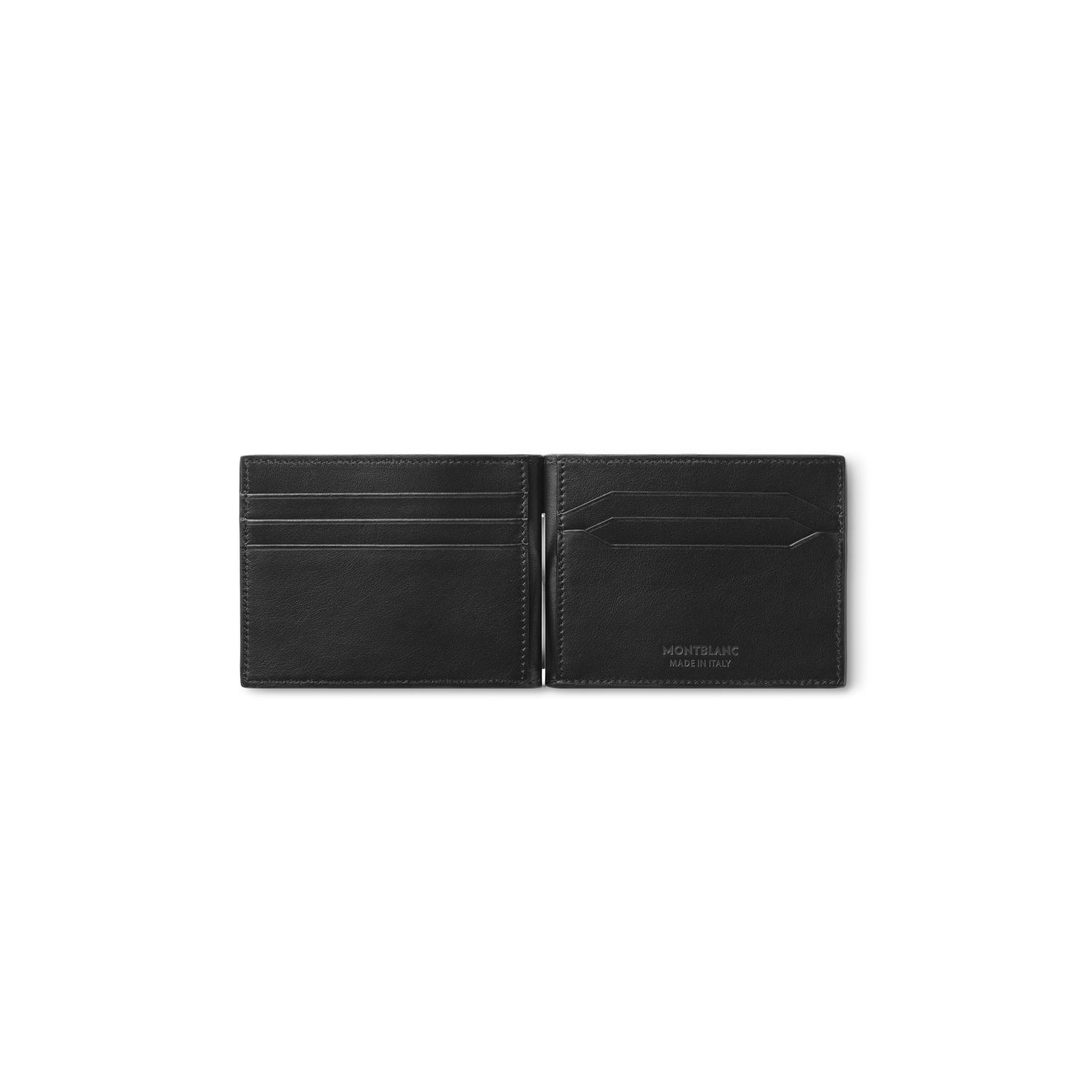 A Montblanc, 4810 black wallet crafted from textured black leather with six credit card slots, two compact pockets and a money clip to keep banknotes safe on the interior.