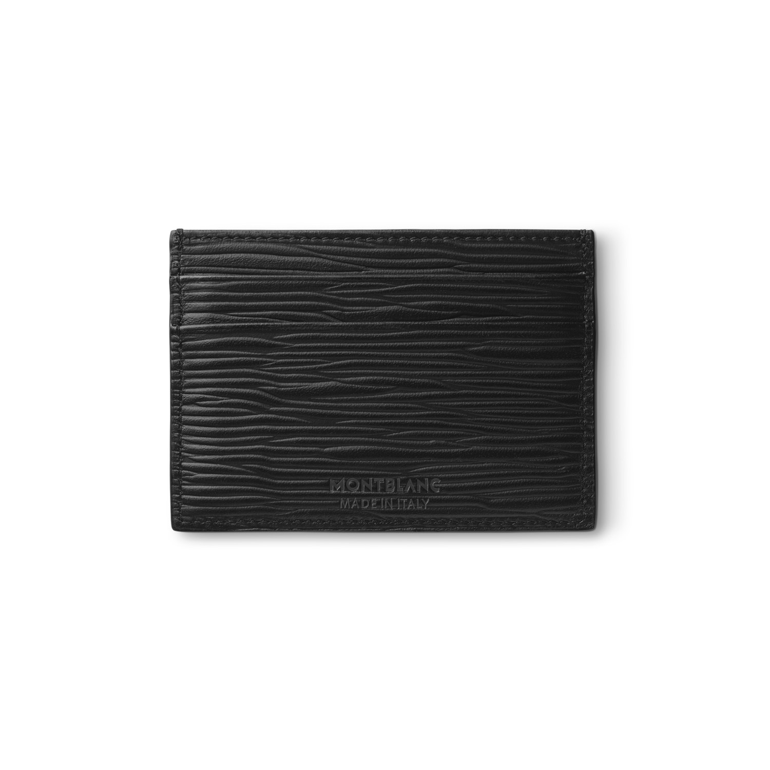 A Montblanc, 4810 black card holder crafted in high-quality textured leather with five credit card slots.