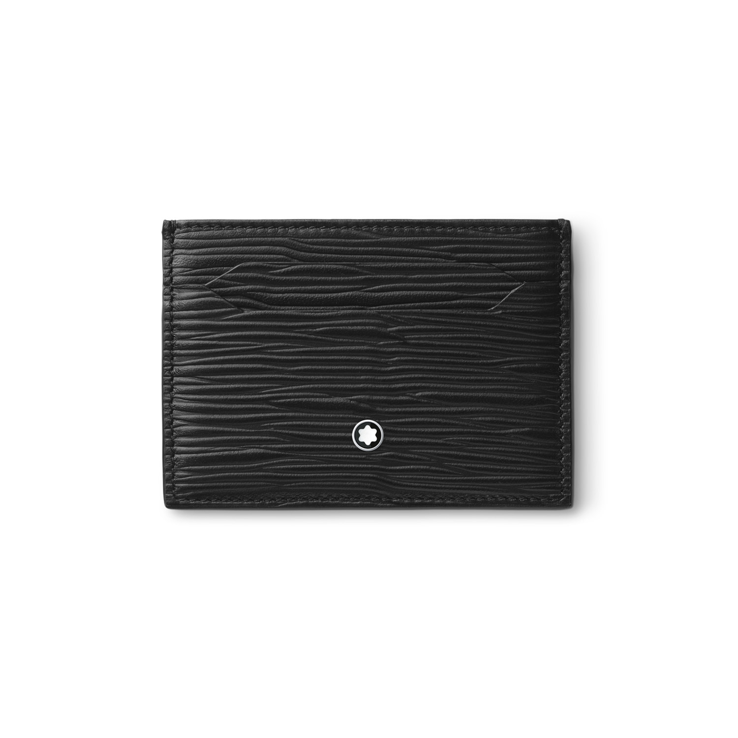 A Montblanc, 4810 black card holder crafted in high-quality textured leather with five credit card slots.