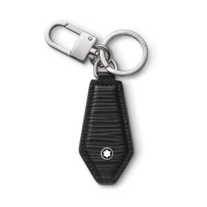 A Montblanc, 4810 diamond shaped key fob crafted from black leather it can easily be attached to a bag for added functionality.