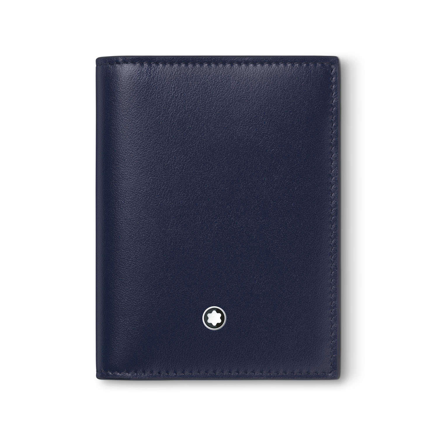 A Montblanc, Meisterstück ink blue card holder crafted in leather with four credit card slots and a compartment for business cards.