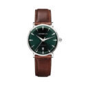 Herbelin, Inspiration with a 40mm stainless steel case and a brown leather strap featuring a date function and a dark green dial.