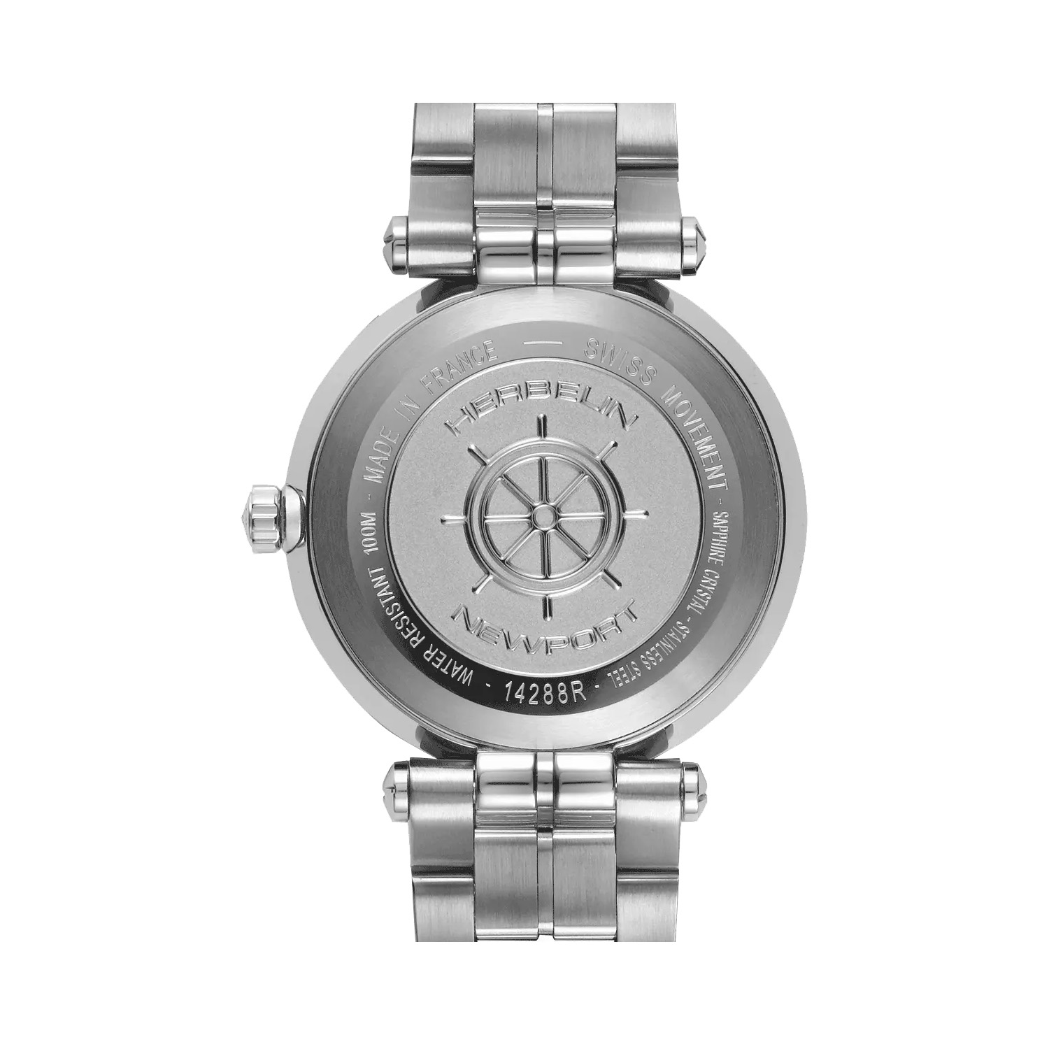 Herbelin, Newport with a 34.5mm stainless steel case and bracelet strap featuring a date function and a white mother of pearl zircon set dial.