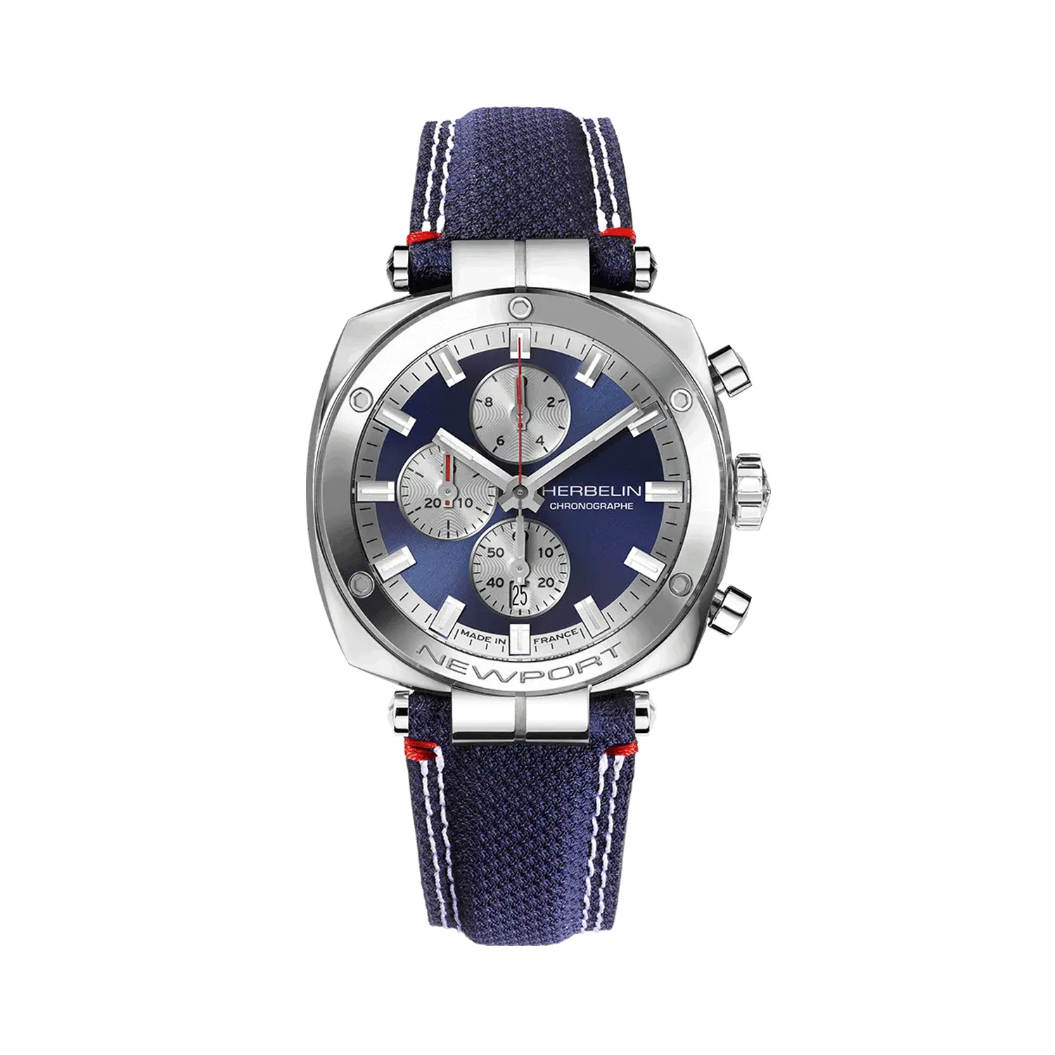 Herbelin, Newport Heritage Blue, Quartz Men's Watch Herbelin, Newport Heritage with a 42mm stainless steel case and blue fabric strap featuring a chronograph and a blue dial.