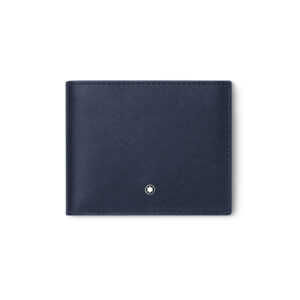 A Montblanc, Sartorial wallet crafted in Saffiano print navy blue leather featuring six credit card slots, a compartment for banknotes and two small additional pockets.