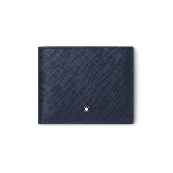 A Montblanc, Sartorial wallet crafted in Saffiano print navy blue leather featuring six credit card slots, a compartment for banknotes and two small additional pockets.