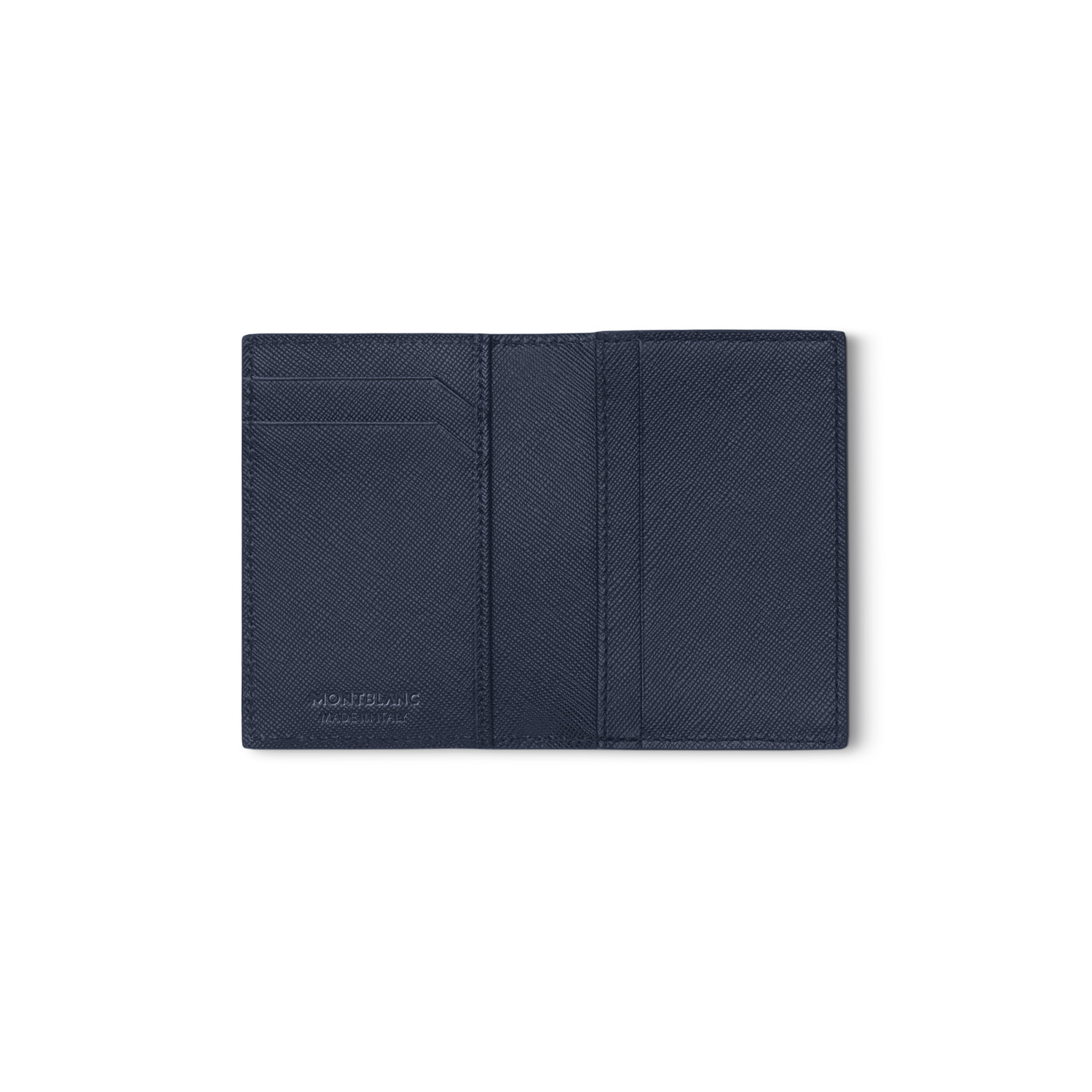 Montblanc, Sartorial Navy Blue Business Card Holder A Montblanc, Sartorial business card holder crafted in navy blue Saffiano print leather featuring space for business cards and credit cards.