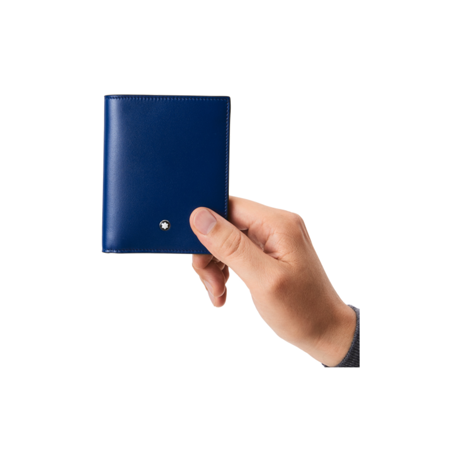 Montblanc, Meisterstück Blue Compact 6cc Wallet A Montblanc, Meisterstück compact wallet crafted in deep shine blue leather featuring six credit card slots, a banknote compartment and two small additional pockets.