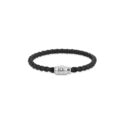 A Montblanc, black woven leather bracelet with a clasp made from stainless steel featuring the Montblanc emblem.