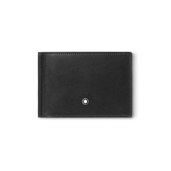 Montblanc, Meisterstück black wallet crafted in smooth leather and lined with black fabric featuring a money clip for securing banknotes with six dedicated credit card slots.