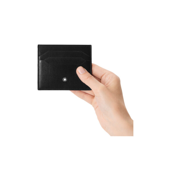 A Montblanc, Meisterstück black card holder crafted in leather with six credit or business card slots and an additional small pocket for banknotes or receipts.