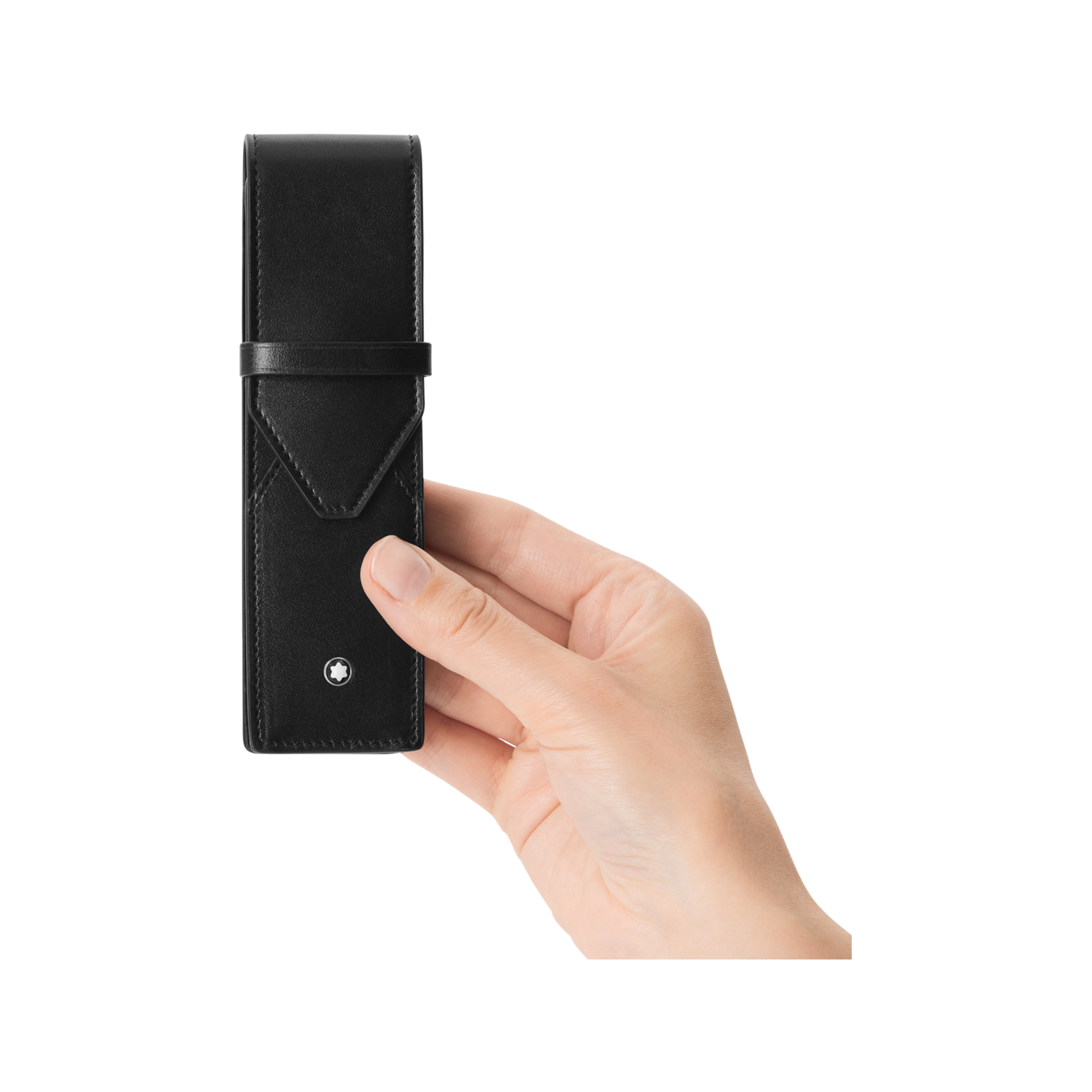 A Montblanc, Meisterstück black pen pouch crafted from refined soft leather with a compartment to fit two writing instruments.