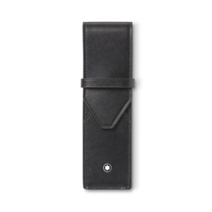 A Montblanc, Meisterstück black pen pouch crafted from refined soft leather with a compartment to fit two writing instruments.