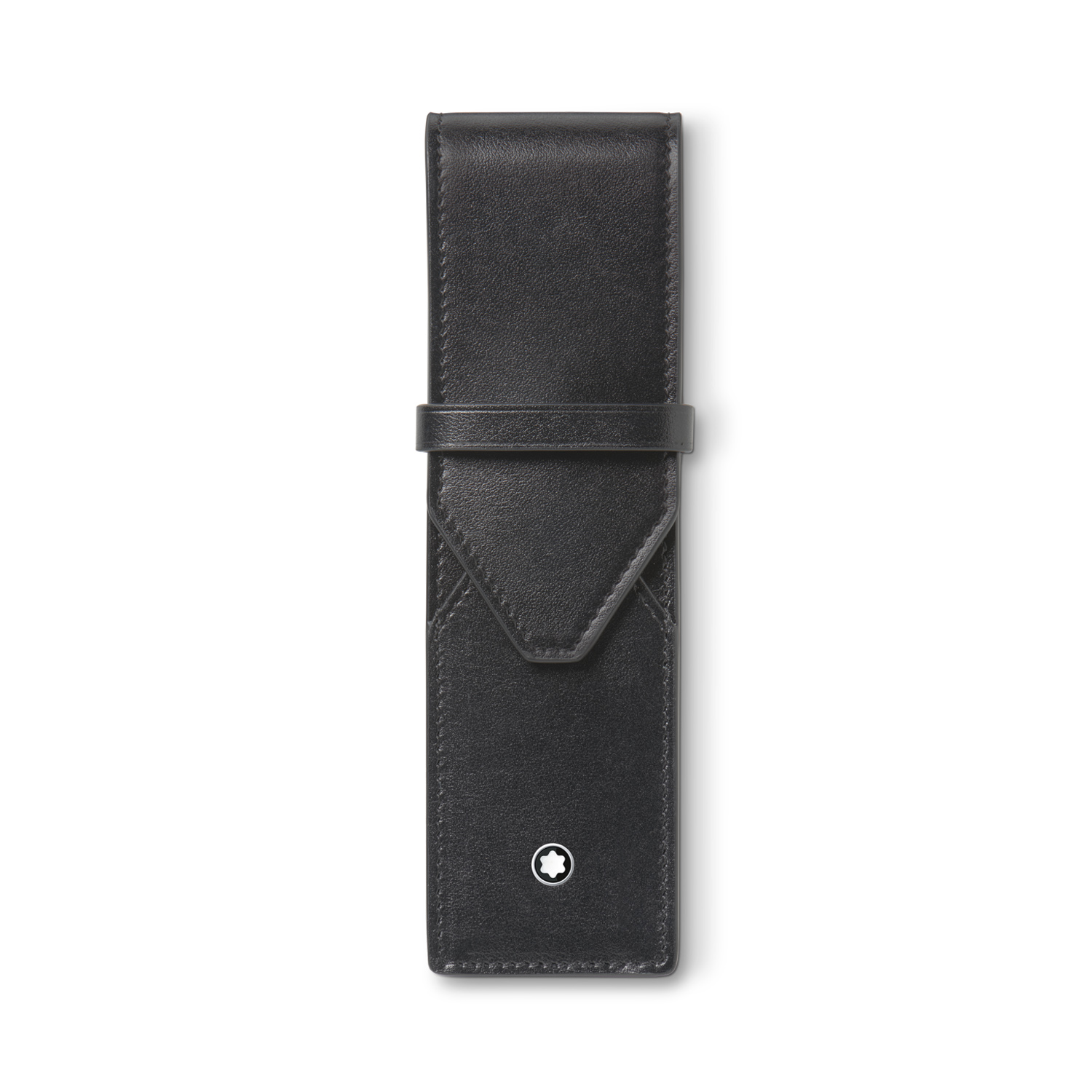 A Montblanc, Meisterstück black pen pouch crafted from refined soft leather with a compartment to fit two writing instruments.