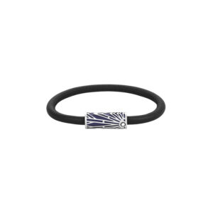 A Montblanc, Meisterstück The Origin Collection black leather bracelet with a PVD coated stainless steel tube with a laquered pattern.