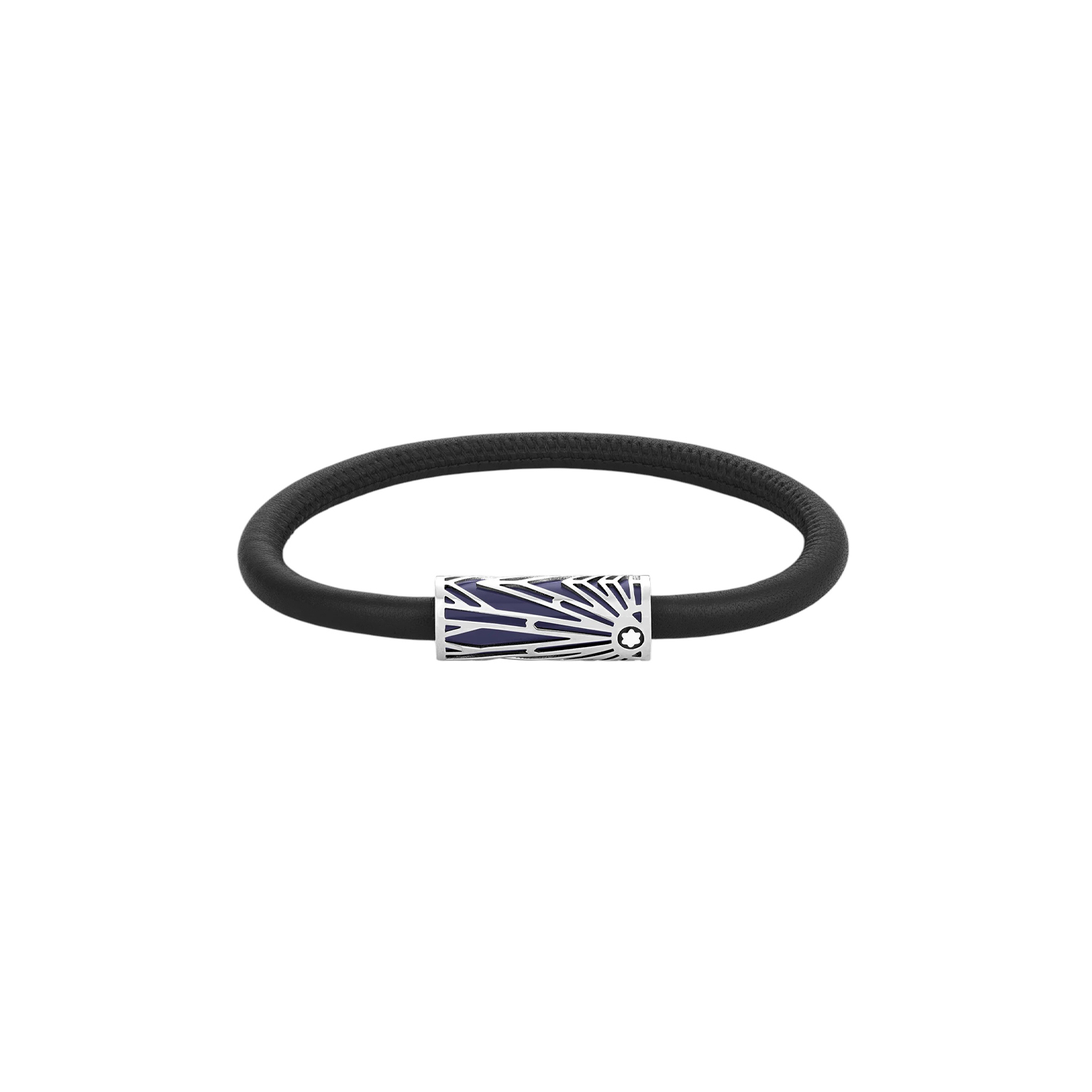 Montblanc, Meisterstück The Origin Collection Blue Bracelet A Montblanc, Meisterstück The Origin Collection black leather bracelet with a PVD coated stainless steel tube with a laquered pattern.