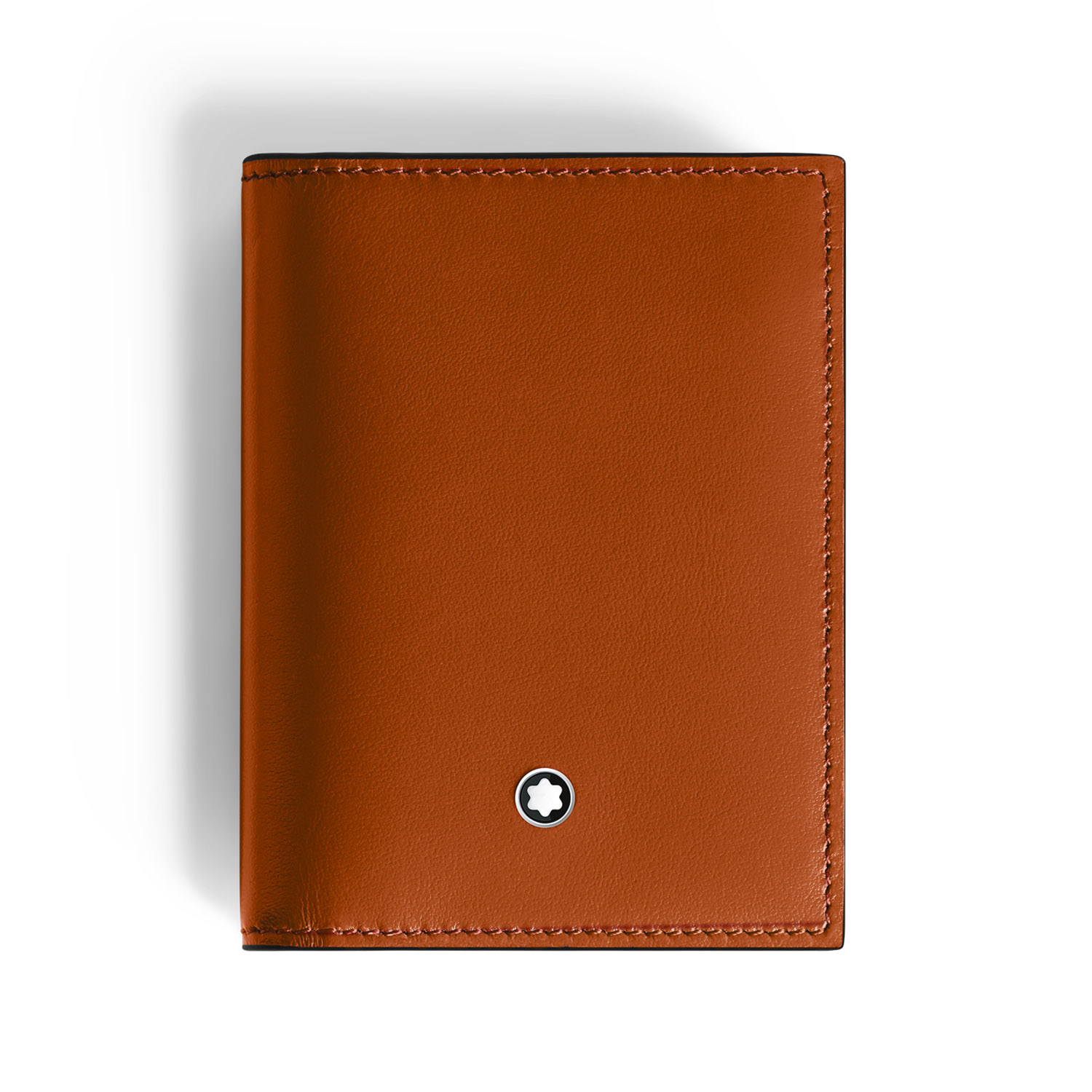 A Montblanc, Meisterstück card reader crafted in elegant rust-colour leather with four credit or business card slots.