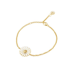 A gold-plated sterling silver single, white enamelled flower bracelet from Georg Jensen’s Daisy collection.