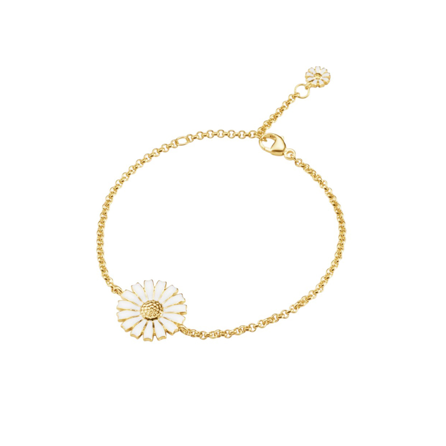 A gold-plated sterling silver single, white enamelled flower bracelet from Georg Jensen’s Daisy collection.