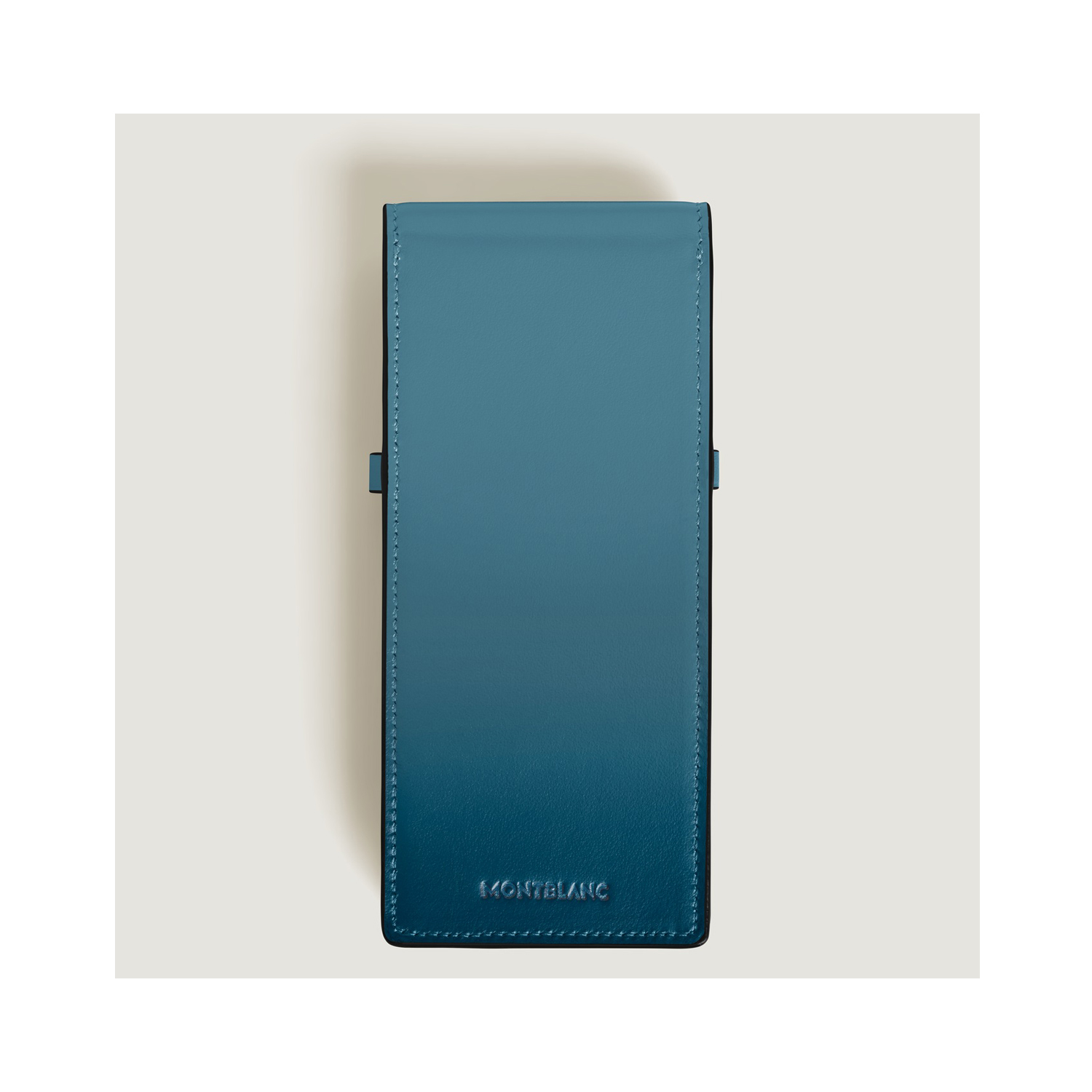 A Montblanc, Meisterstück smoky blue pen pouch crafted in deep shine leather with a hand-applied sfumato effect with space to hold three writing instruments.