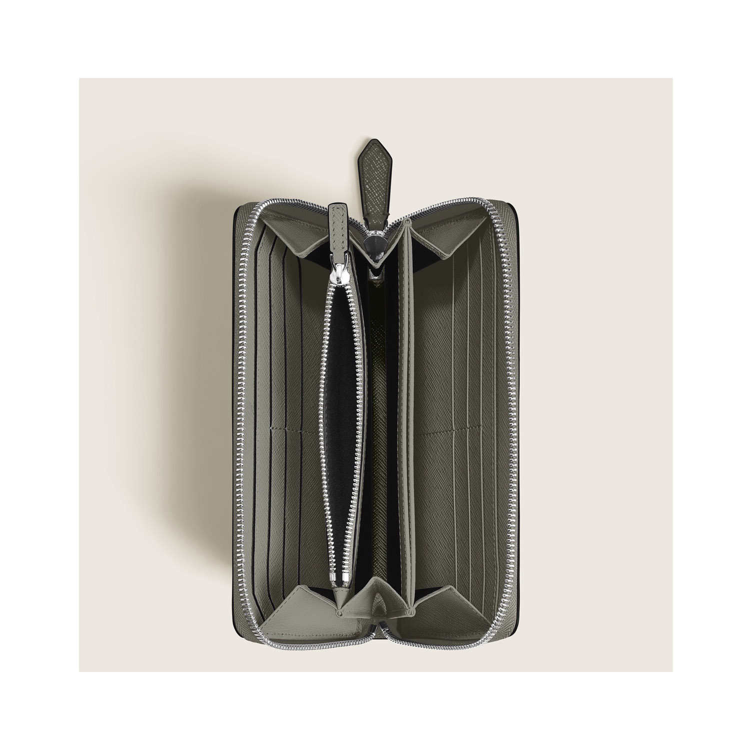 A Montblanc, Sartorial medium grey coloured wallet crafted in Saffiano-printed leather featuring twelve credit card slots, three compartments for banknotes, a dedicated coin case with a zip and three additional small pockets.