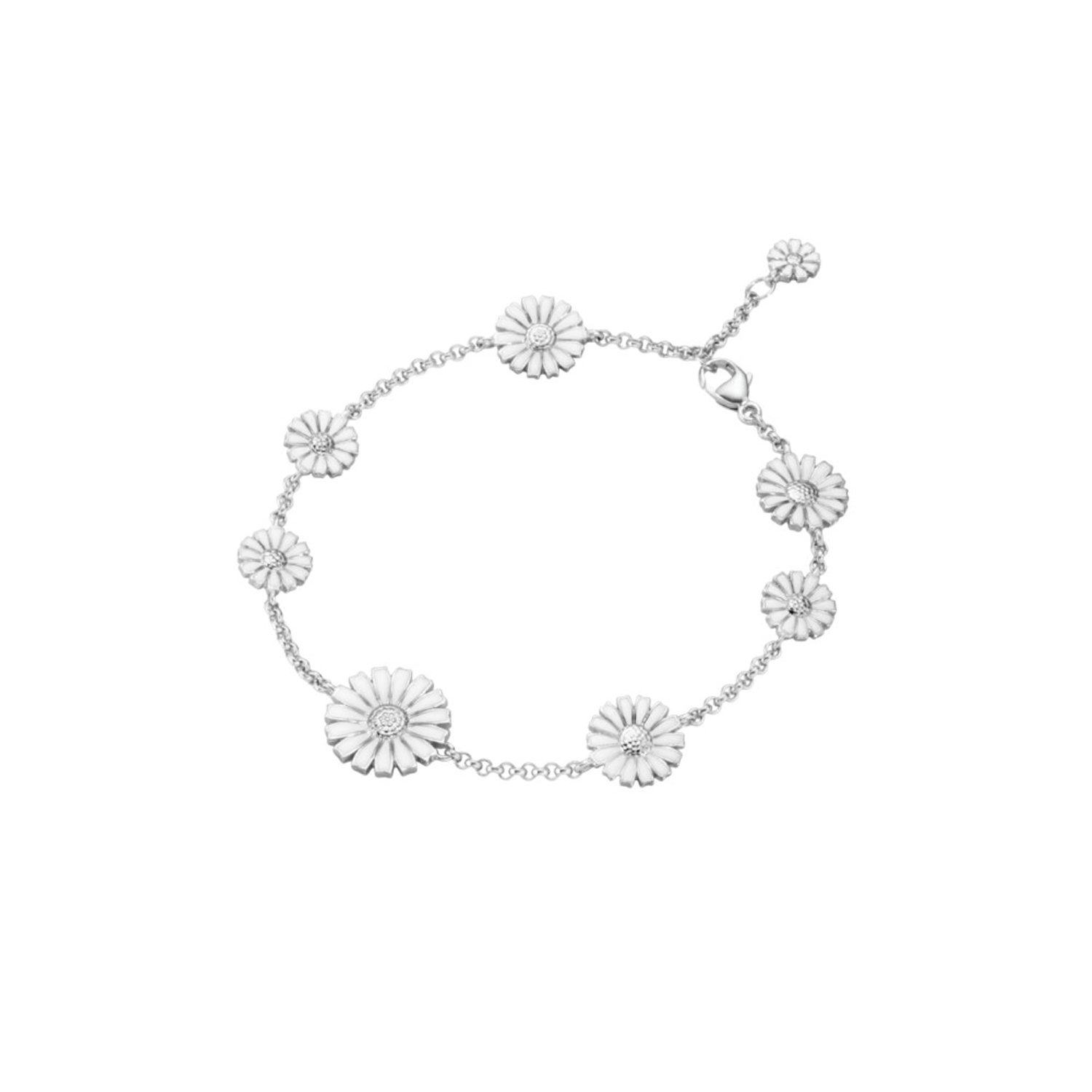 A sterling silver graduating, white enamelled flower bracelet from Georg Jensen’s Daisy collection.