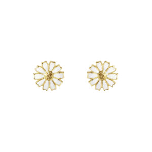 A pair of gold-plated sterling silver white enamelled flower stud earrings, for pierced ears from Georg Jensen’s Daisy Collection.