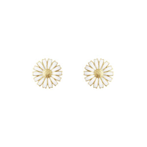A pair of gold-plated sterling silver white enamel flower ear studs, for pierced ears from Georg Jensen's Daisy collection.