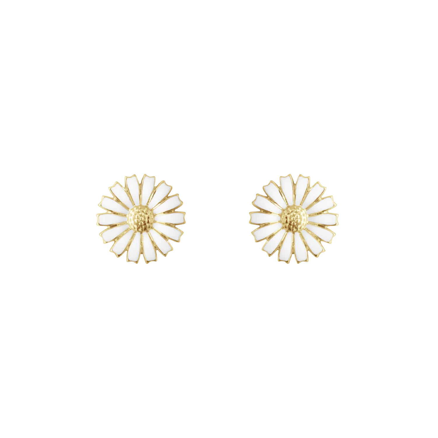 A pair of gold-plated sterling silver white enamel flower ear studs, for pierced ears from Georg Jensen's Daisy collection.