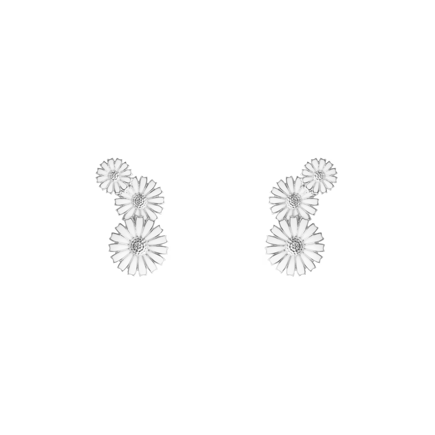 A pair of sterling silver white enamelled flower earrings, for pierced ears from Georg Jensen's Daisy collection.