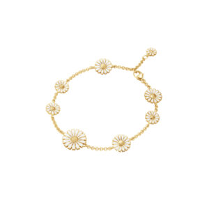 A gold-plated sterling silver graduating, white enamelled flower bracelet from Georg Jensen’s Daisy collection.