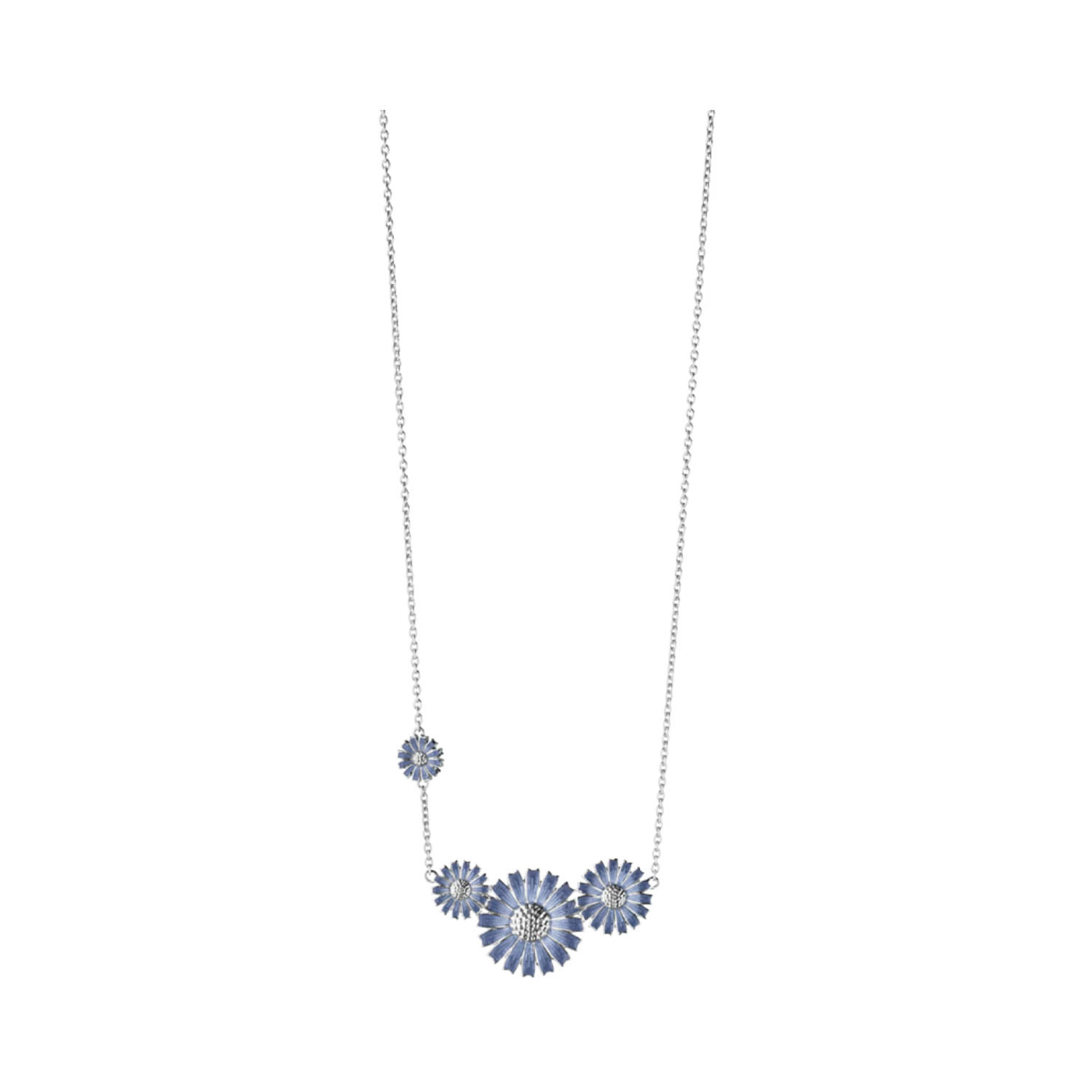 A sterling silver four blue enamelled flower necklace from Georg Jensen’s Daisy collection.