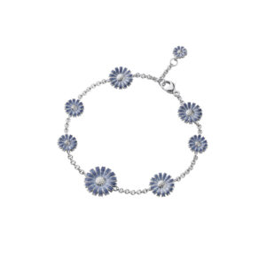 A sterling silver graduating, blue enamelled flower bracelet from Georg Jensen’s Daisy collection.