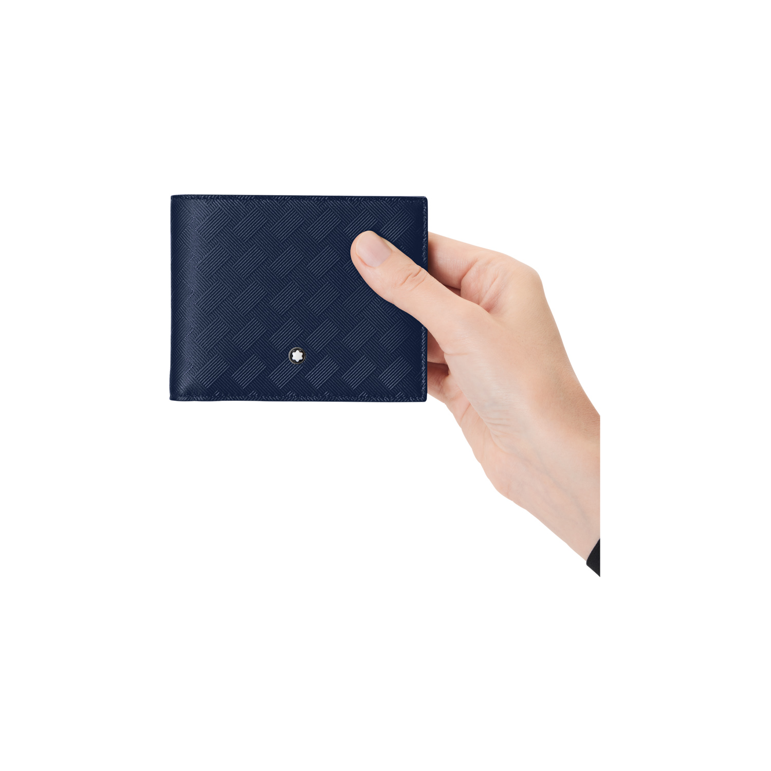 A Montblanc, Extreme 3.0 wallet crafted in navy blue coloured full-grain bovine leather with the Extreme 3.0 motif, featuring six credit card slots, two compartments for banknotes and two small additional pockets.