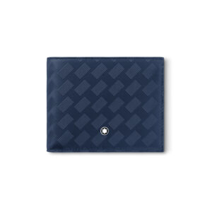 A Montblanc, Extreme 3.0 wallet crafted in navy blue coloured full-grain bovine leather with the Extreme 3.0 motif, featuring six credit card slots, two compartments for banknotes and two small additional pockets.