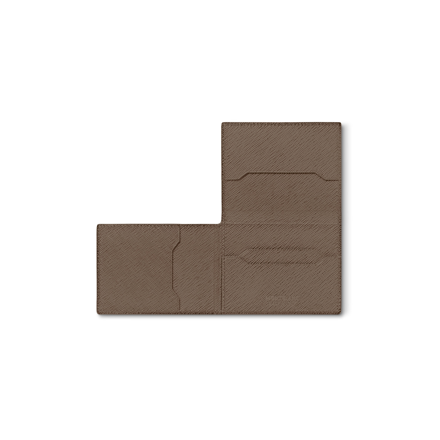 A Montblanc, Sartorial trio card holder crafted in light brown saffiano-printed leather with four credit card slots and a compartment for bank notes.