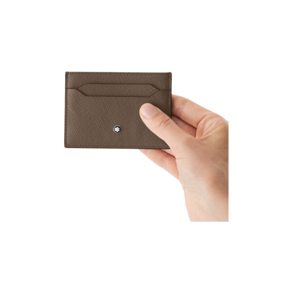 A Montblanc, Sartorial card holder crafted in light brown saffiano-printed leather with space for five credit card slots and the Montblanc emblem featured on the front.