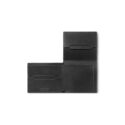Montblanc, soft tr-fold thin wallet crafted in black leather with four credit card slots and a compartment for banknotes finished with the Montblanc emblem on the front.