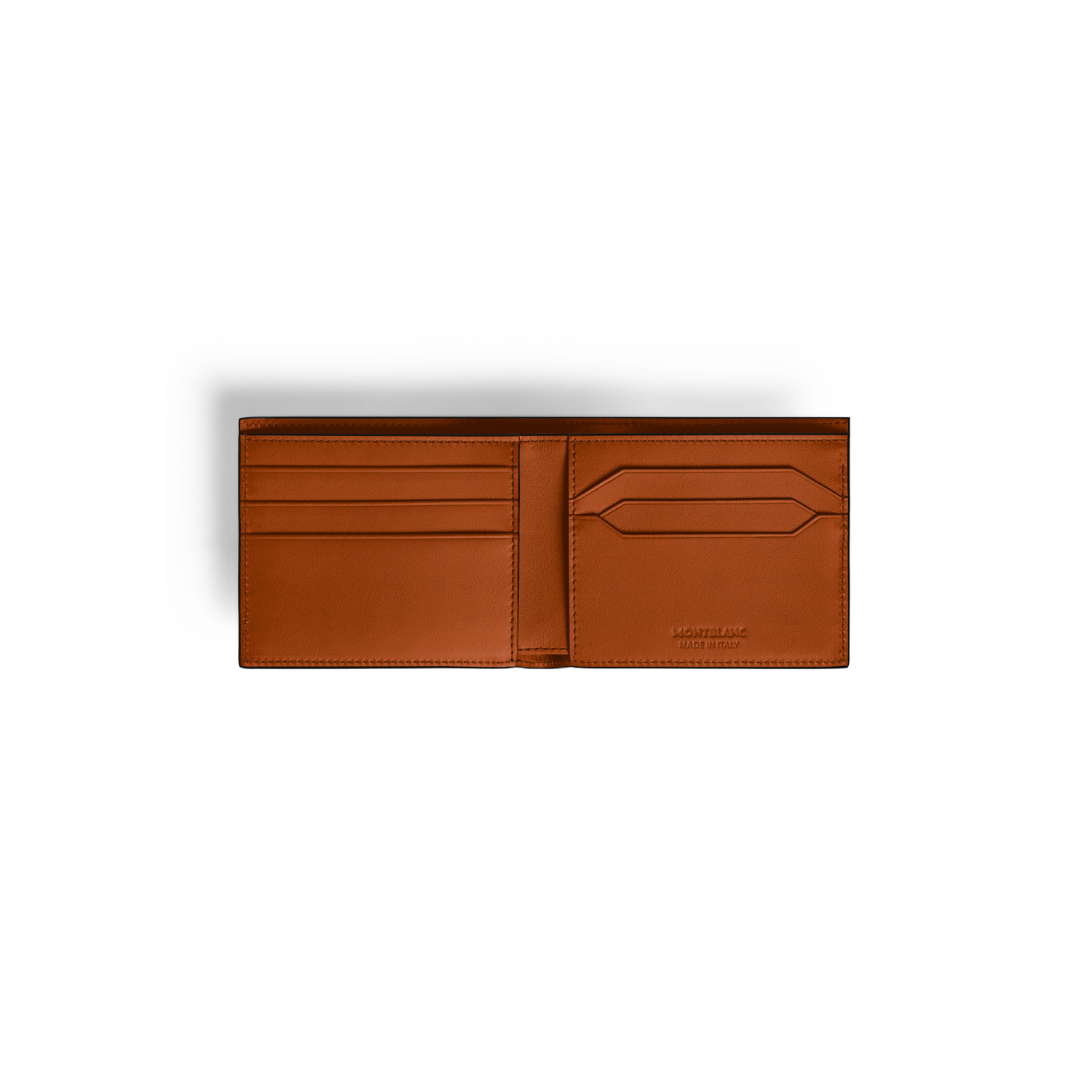 A Montblanc, Meisterstück wallet crafted in elegant rust-coloured leather with six credit card slots, two compartments for banknotes and two additional small pockets.