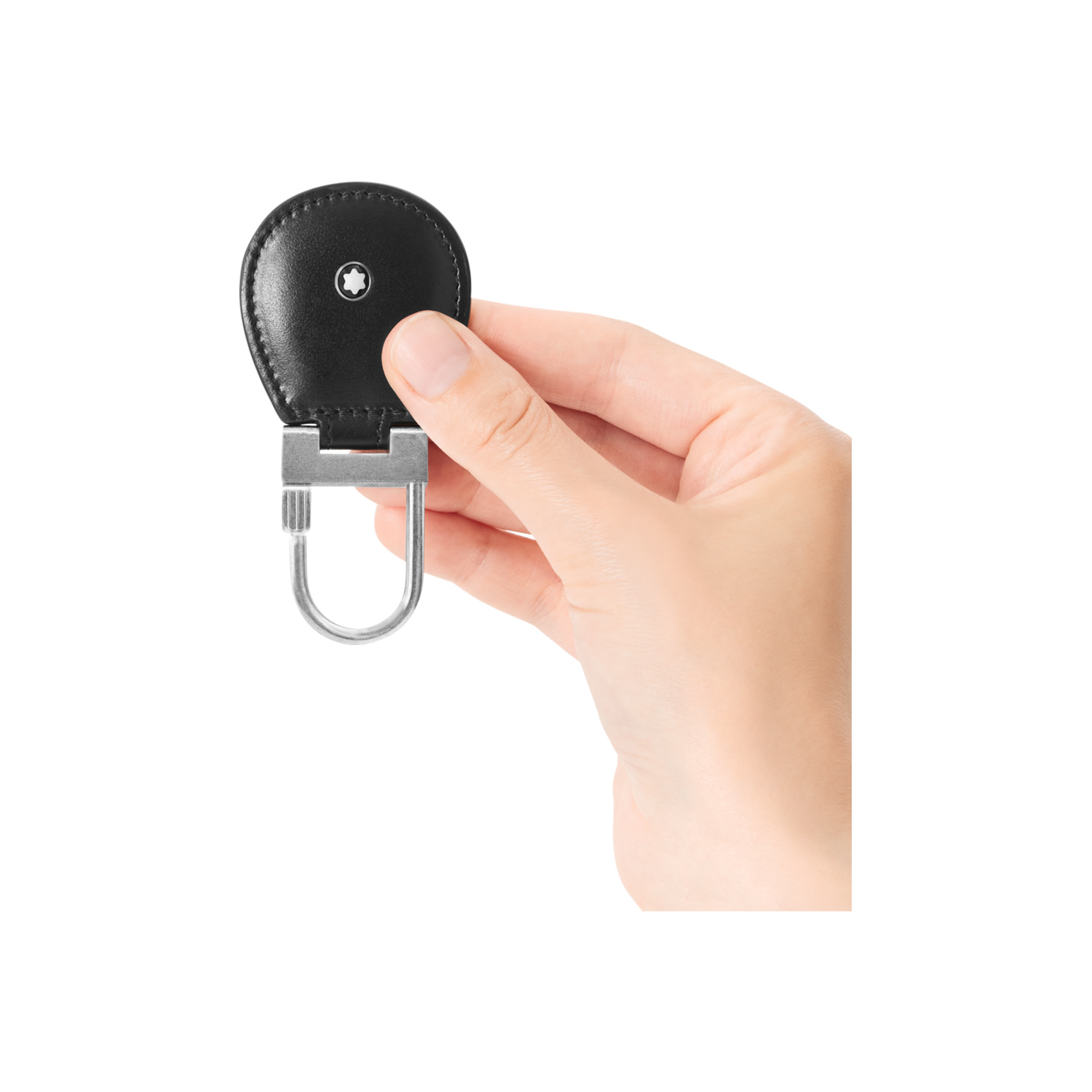 A Montblanc, Meisterstück key fob crafted black leather with a hook for several keys.