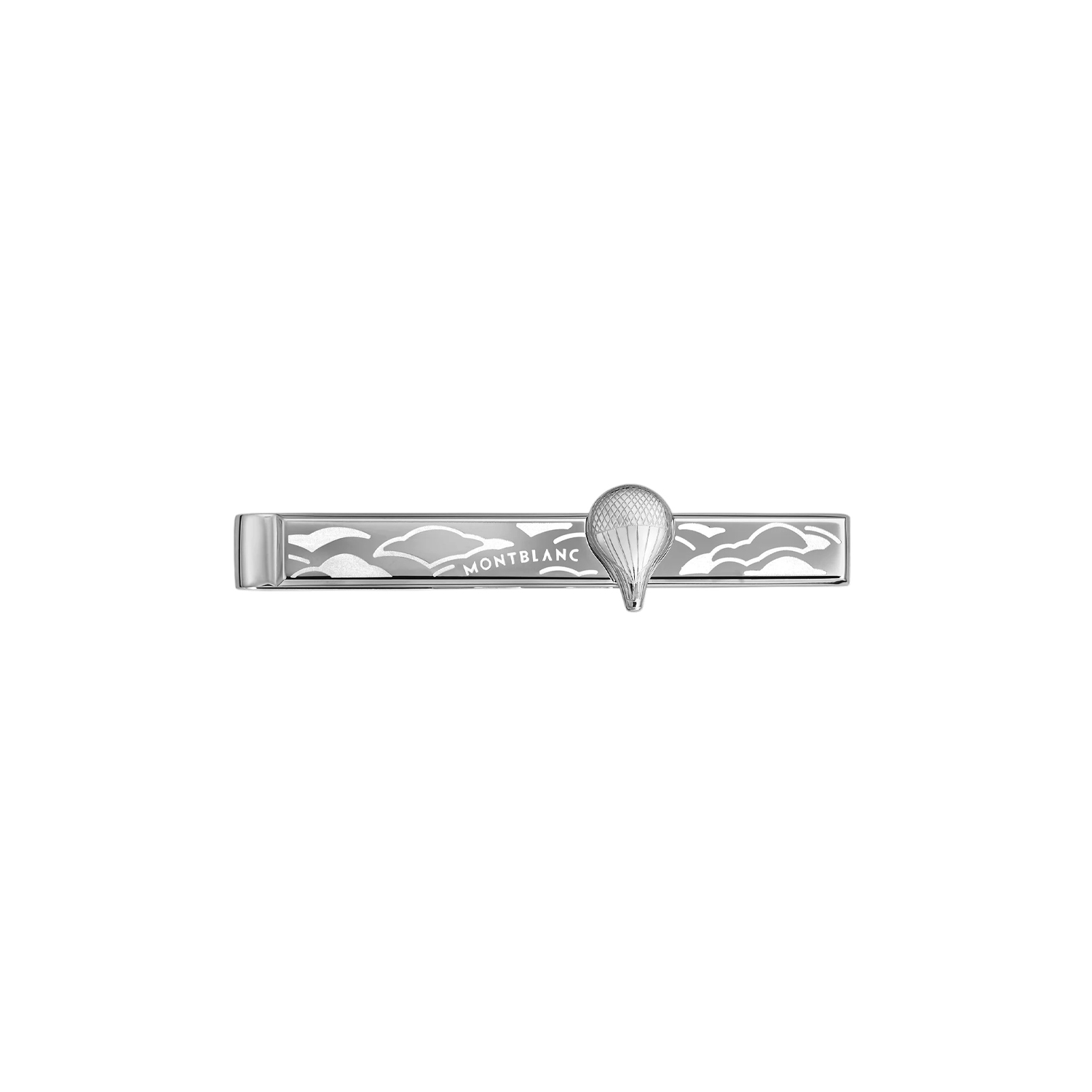 A Montblanc, Meisterstück Around The World In 80 Days tie bar crafted in stainless steel featuring a hot air balloon surrounded by clouds.