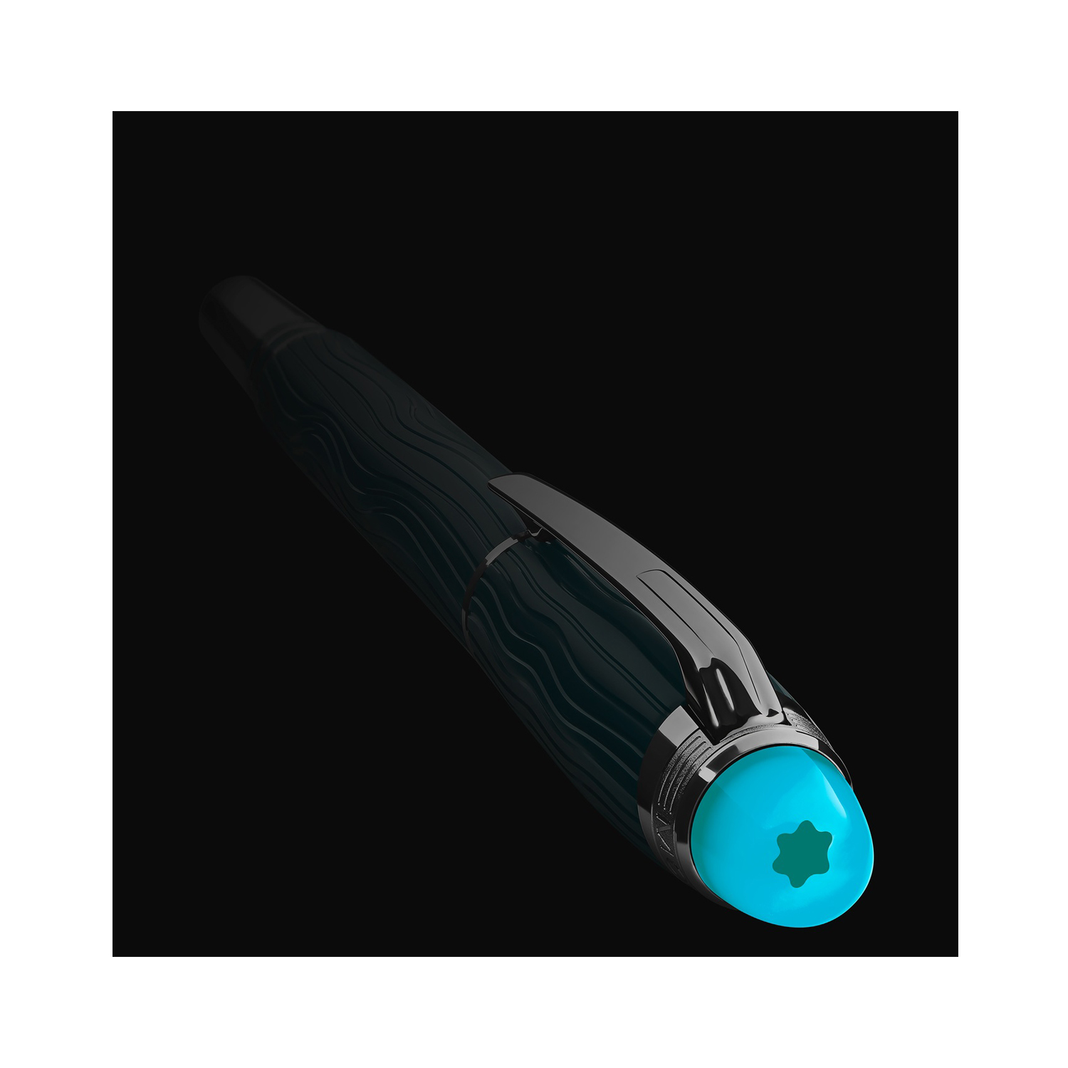 A Montblanc, StarWalker PolarGreen Precious Resin Fineliner pen crafted in dark green precious resin with platinum-coated fittings and a dome made from transparent resin with the Montblanc emblem that glows in low light.